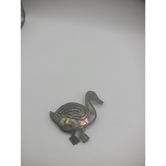 Vintage 925 Sterling Silver Brooch Pin Duck Abalone Shell Inlay Jewelry Fine - Picture 3 of 13